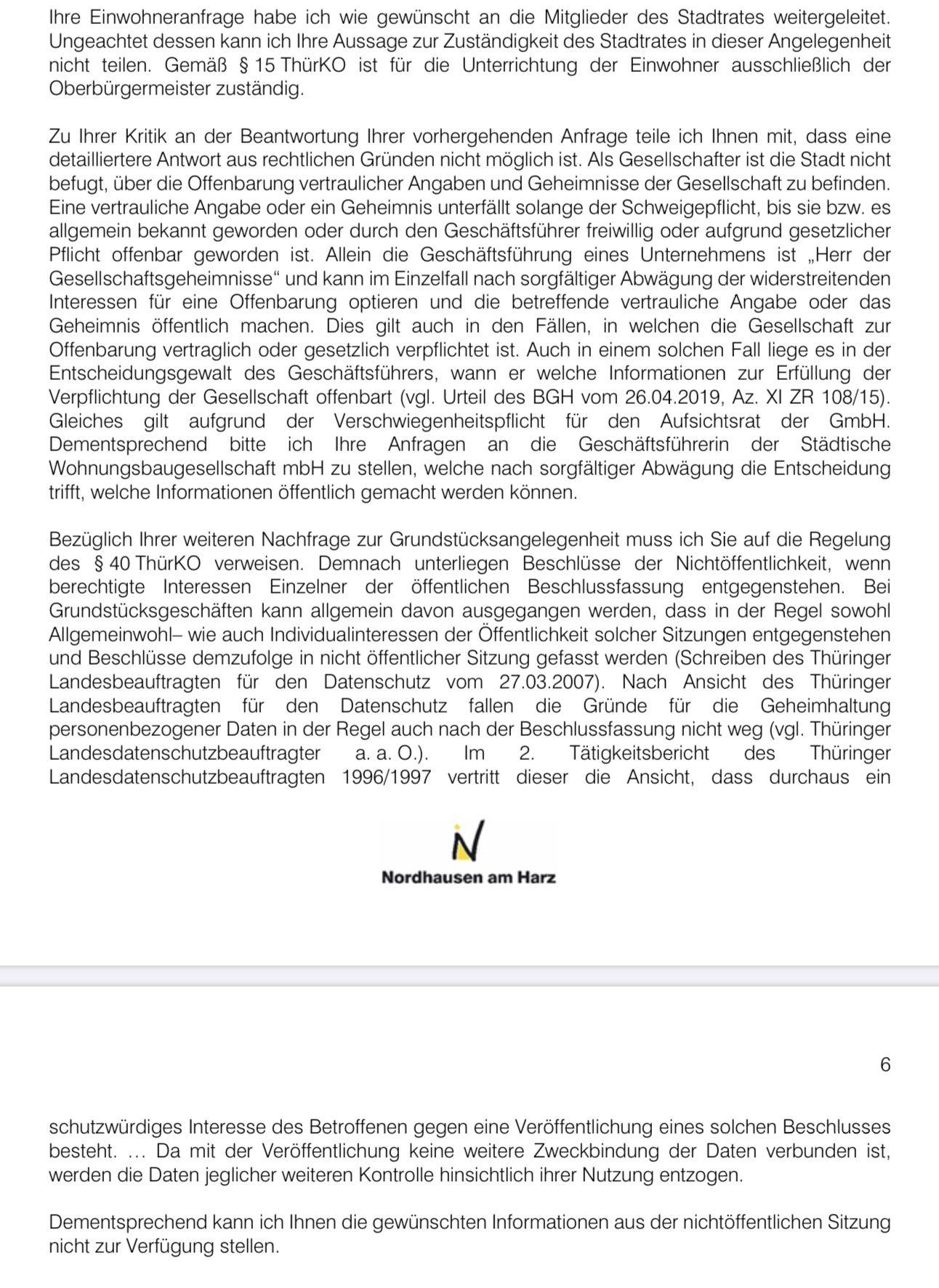 Antwort der Stadt zur weiteren Gemeinhaltung der Kosten des Parkhauses