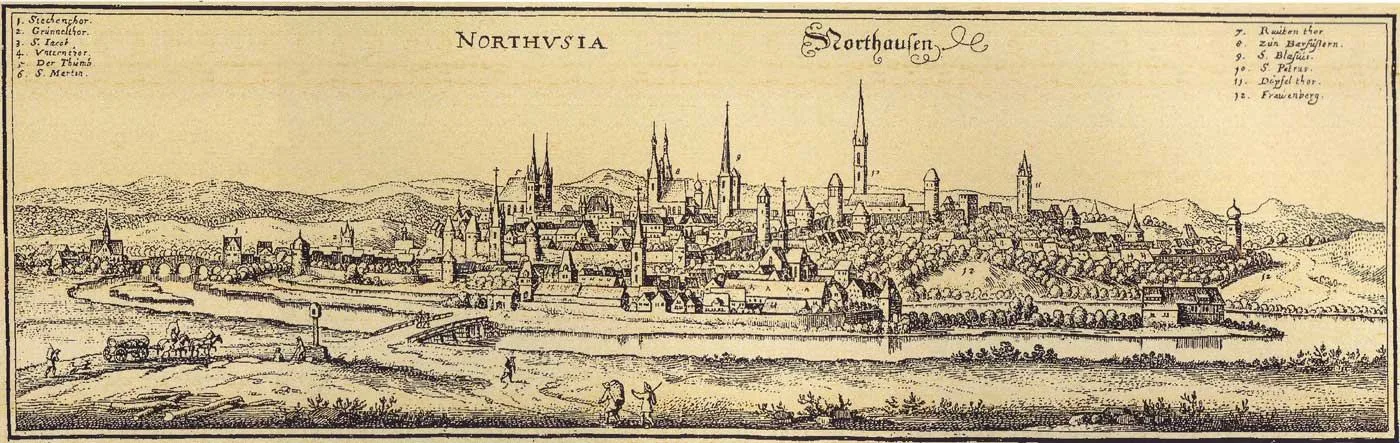 Kupferstich des Mittelzentrums, mit Teilfunktionen eines Oberzentrums Nordhausen