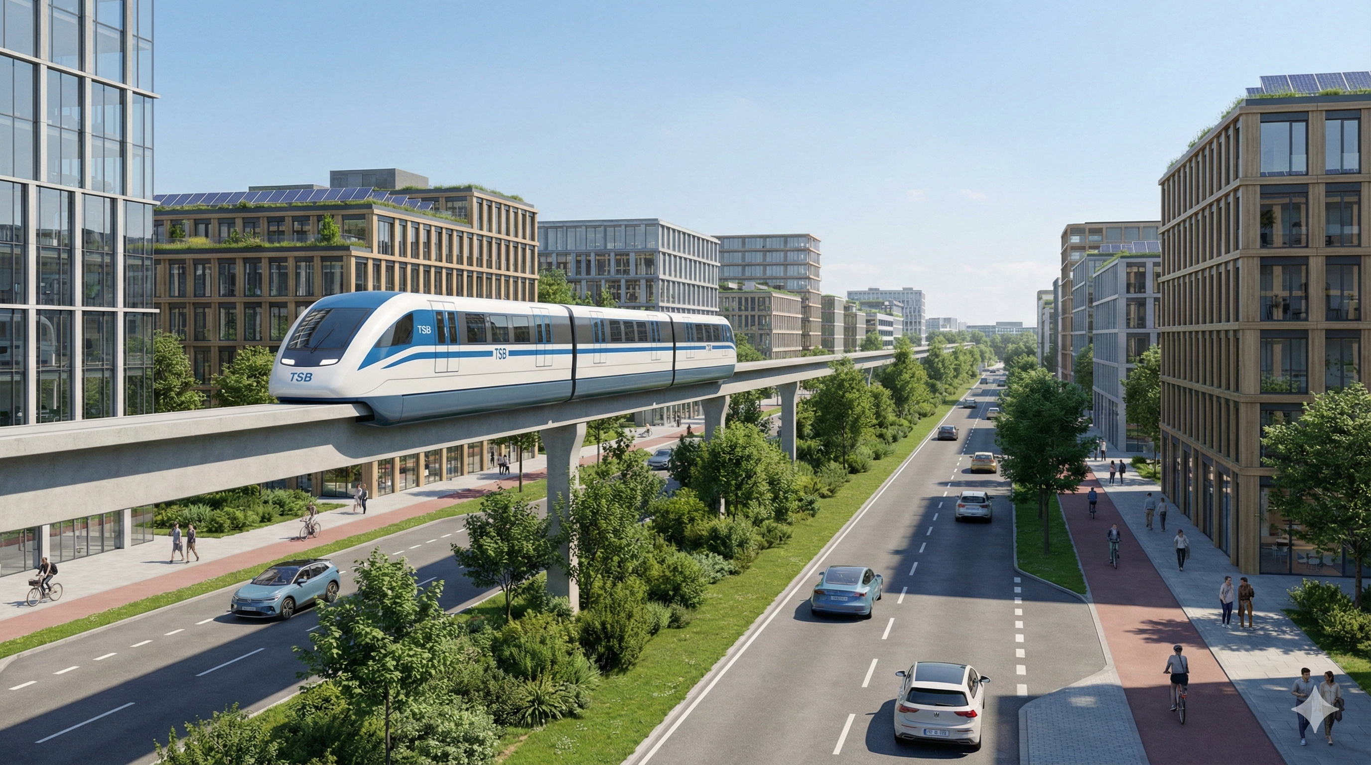 Ilustration des Transport System Bögl in einer deutschen Großstadt