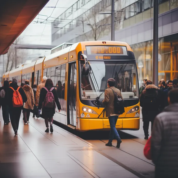 Straßenbahn in einer Innenstadt