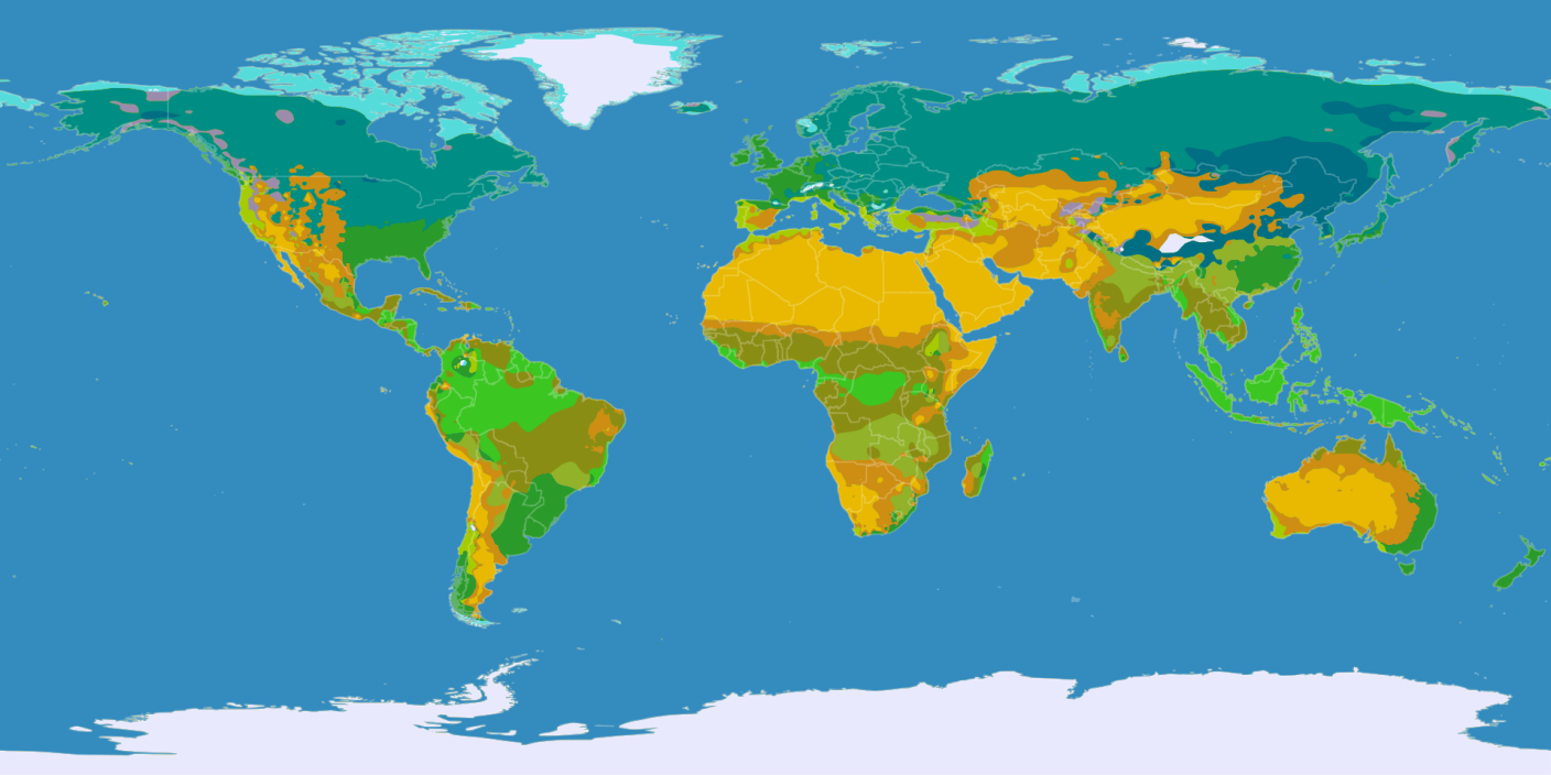 Darstellung der Weltkarte mit Klimazonen